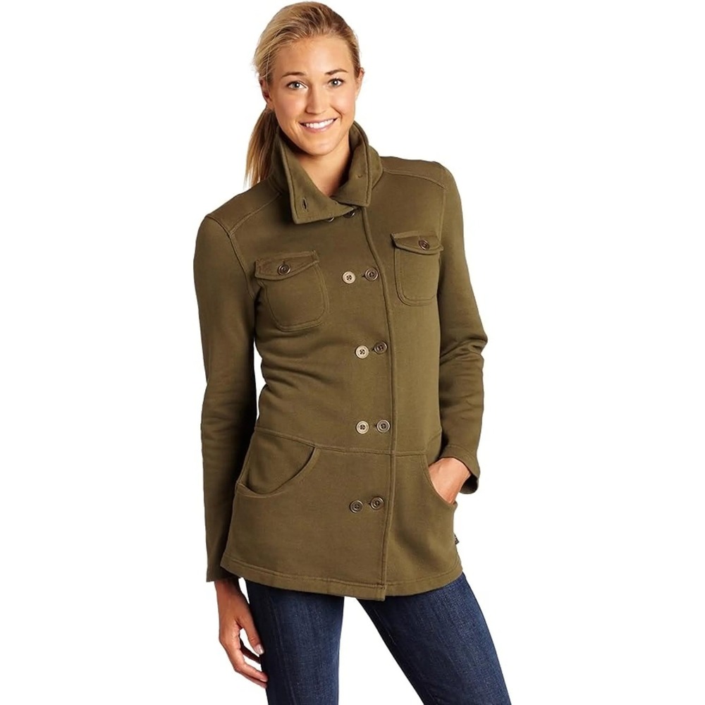 PrAna Tori Jacket Small Olive Green Fleece Double Breasted Pea Coat Utility